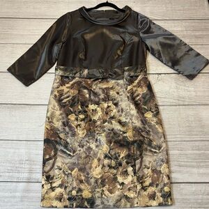 Midnight Velvet Women's Pewter and Floral Metallic Brocade Sheath Dress Size 12